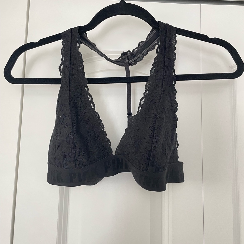 Black lace “Pink” (victorias secret) bralette. Halter style size Medium